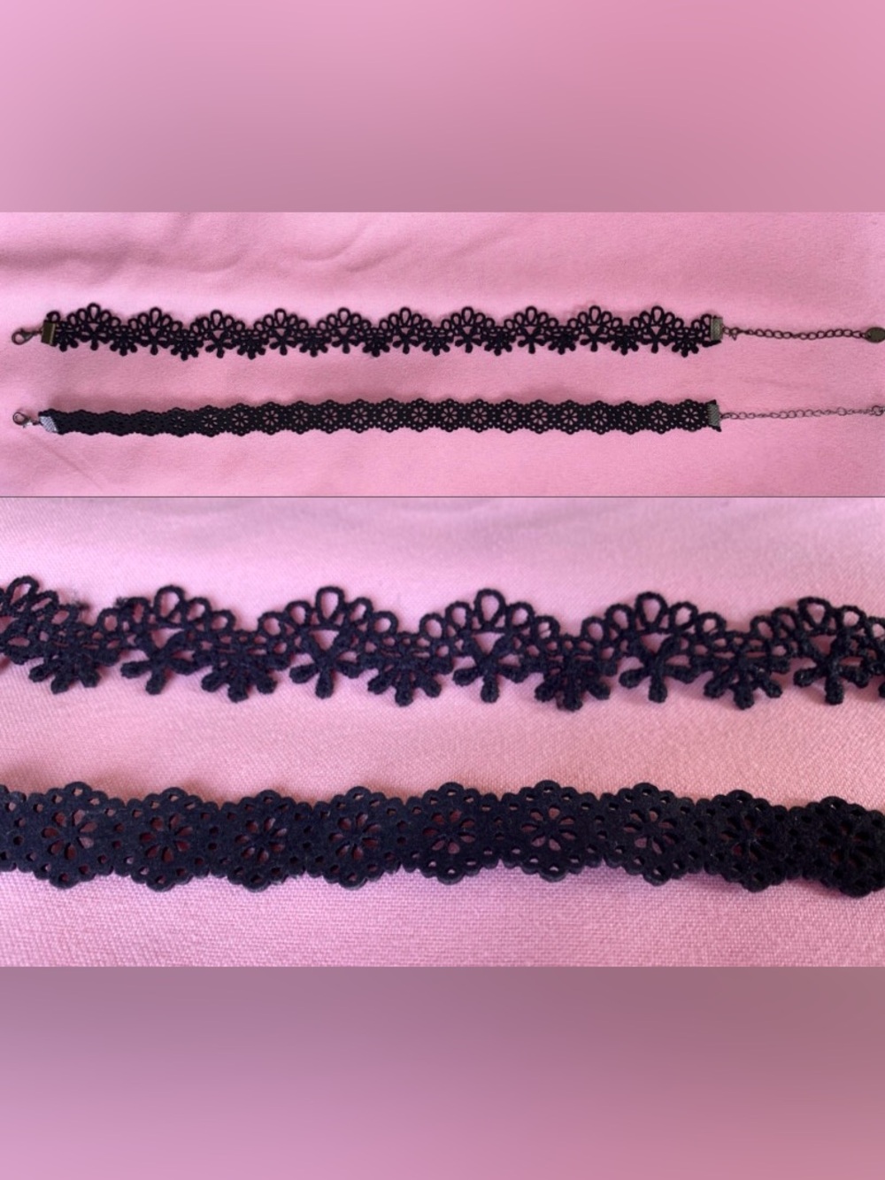 Black Choker Necklace Set - Floral Lace & Scallop Design Tie Wrap Collar Jewelry